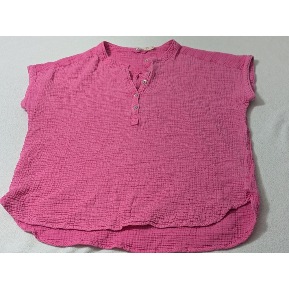 Faherty Dream Desmond Top Large Washed Pink Organic Cotton Gauze Henley Coastal